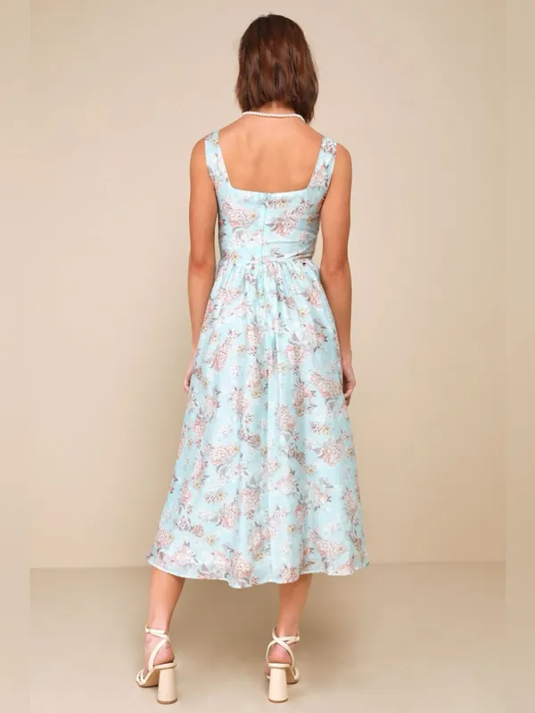 LULU’S Darling Adoration Light Blue Floral Midi Dress With Pockets - Image 3