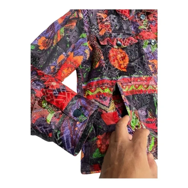 Chico's Jacket Shirt Shacket Women's Size 1 Medium Linen Silk Multicolored Funky - Image 9