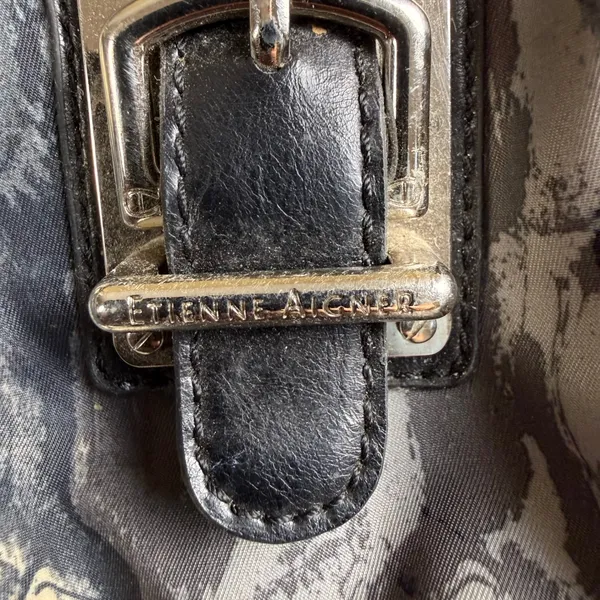 Vintage Y2K Etienne Aigner Satchel Bag Purse Black‎ Snakeskin Fabric/Leather - Image 7