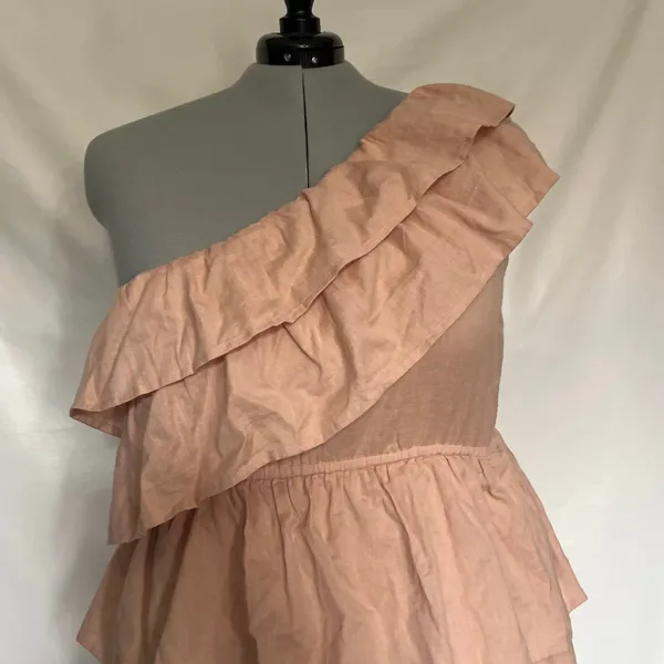 One Shoulder Ruffle Boho Festival Dress Sz14 Neutral Cottagecore Boohoo Y2K New - Image 3