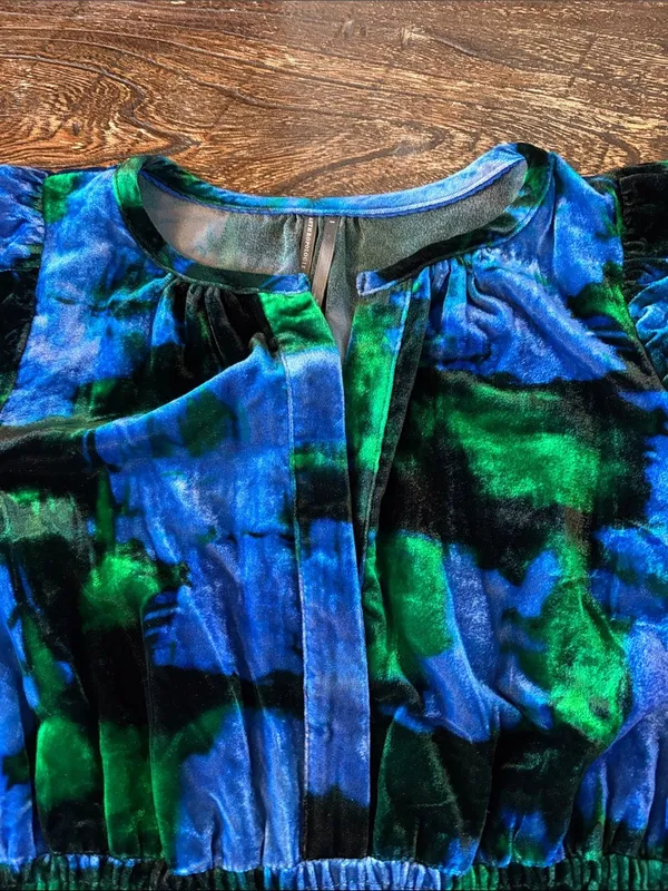 Anthropologie The Somerset Velvet‎ Mini Dress Blue Green Motif Small EUC - Image 4
