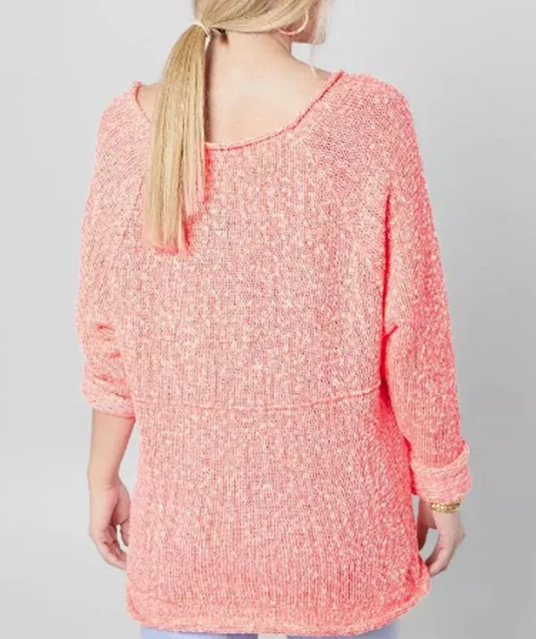 Free People Sweater Chunky Neon Pink Slouchy Dolman Open Knit, Size Small - Image 4