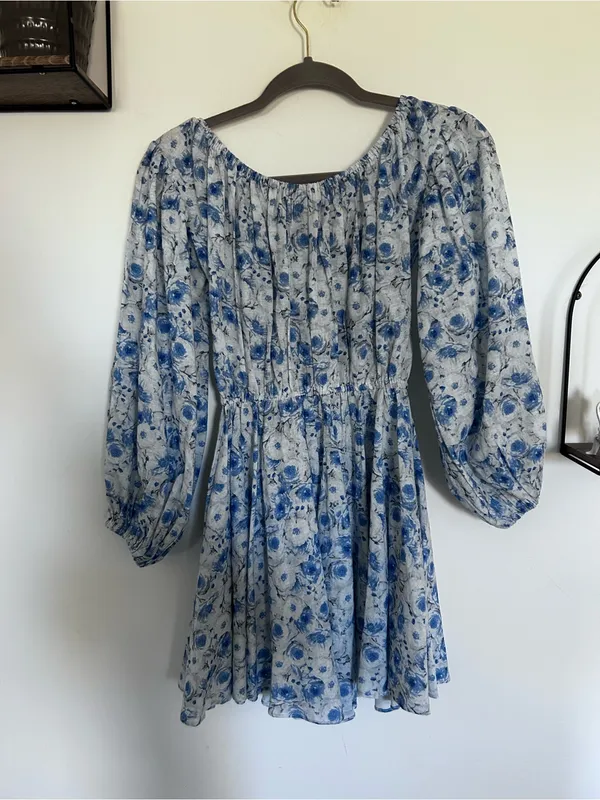 ASTR the Label Blue Floral Print Long Puff Sleeve Mini Dress Size XS - Image 2