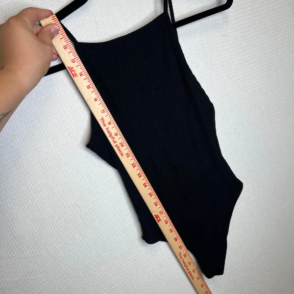 Wilfred Aritzia Black Ribbed High Neck Low Back Bodysuit Small 61790 - Image 3