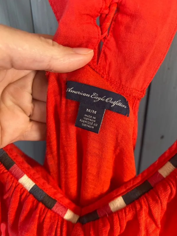 American Eagle Outfitters Bright Red Ruffle-Trim Strappy RacerbackTank | Medium - Image 3