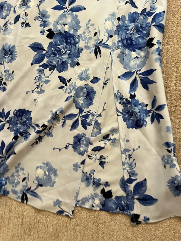 Francesca's Blue Floral Satin Midi Skirt - Image 3