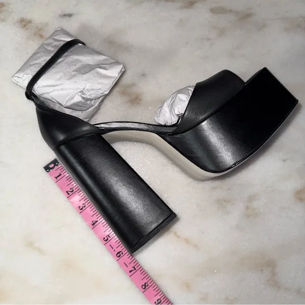 New Steve Madden Kassiani Black Leather Platform Block Heel Sandals Womens 10 - Image 10