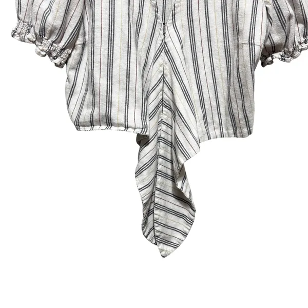 Abercrombie Women Cottagecore Coastal Tie Front Crop Top L White Striped Linen - Image 3