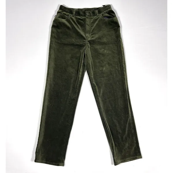 Ralph Lauren Jeans Women's Luxe Velvet Pants Olive Green Stretch Straight Leg 10 - Image 3