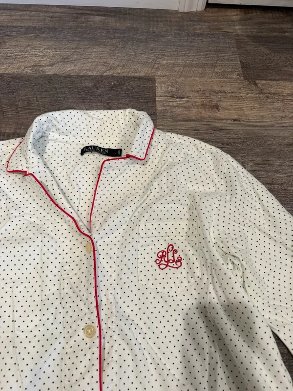 Lauren Ralph Lauren Polka Dot Button Up Pajama Long Sleeve Shirt - Image 4