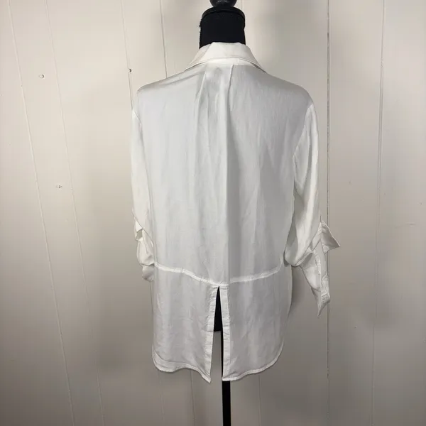 Cloth & Stone Shirt Womens Small White Tencel Button Front Pocket Blouse‎ Casual - Image 2
