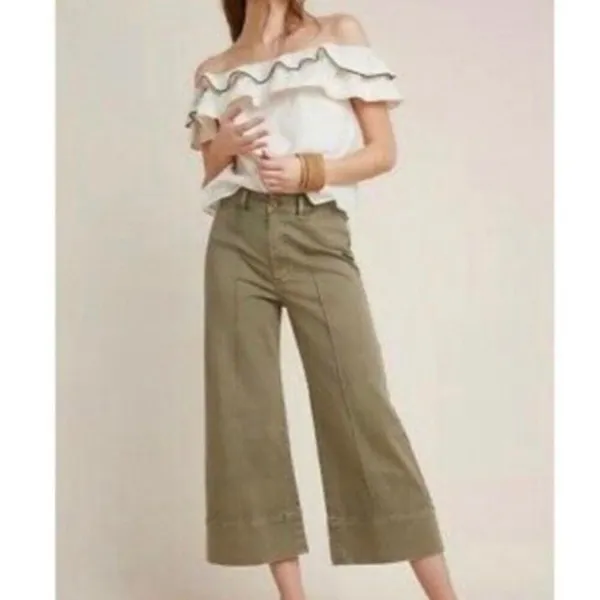 ✨ANTHROPOLOGIE Pintucked Olive Green Chino Wide Leg Cropped Sz 2 Pants✨ - Image 3