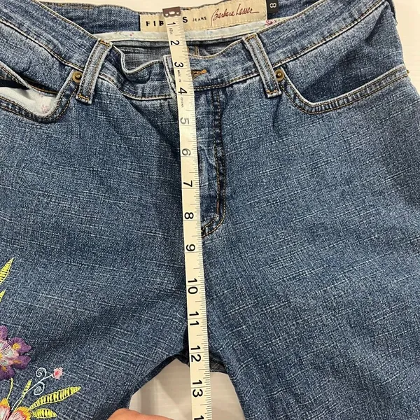 FIBERS Floral Embroidered Denim Flare Jeans Womens Size 8 Boho Hippie - Image 8
