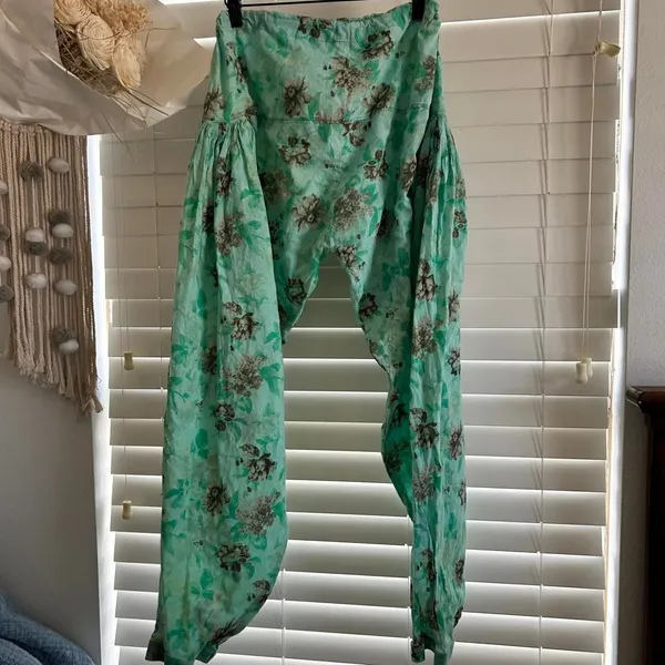 Mint Green Floral Harem Pants Boho Fairycore Artsy Coastal Relaxed Fit M - Image 8