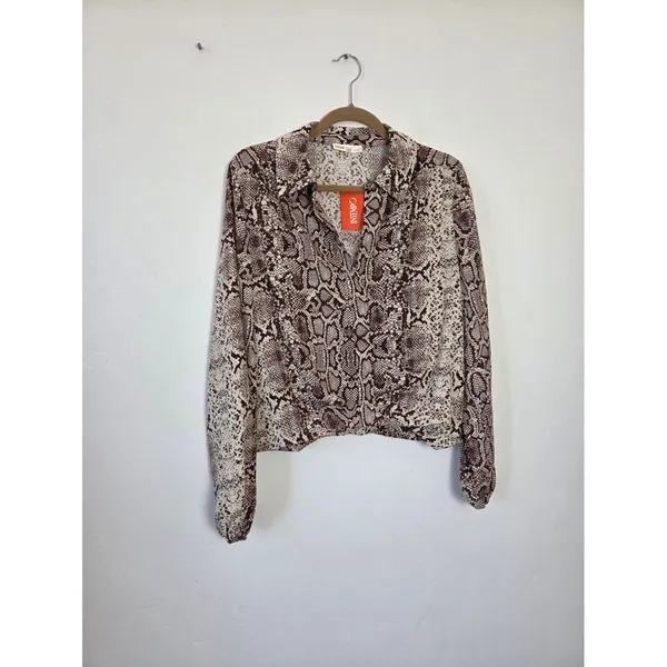 NEW Intempo Brown Snakeskin Blouse Crop Slinky Chic Boho Office Formal Large - Image 2