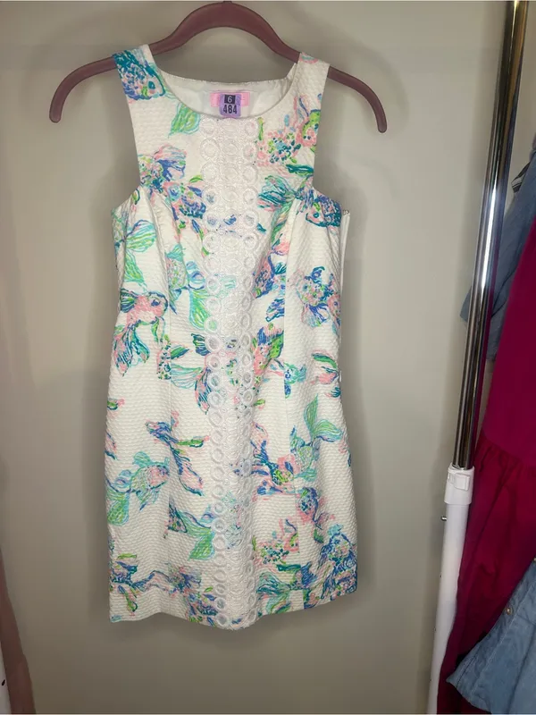 Lilly Pulitzer Cecily Dress Size 00White Mini Dress with Blue Green Floral Print - Image 5