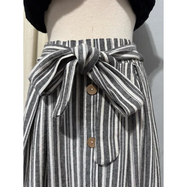 See You Monday Linen Blend Striped Midi Skirt‎ Size L Black White Nautical Cottagecore Modest - Image 10