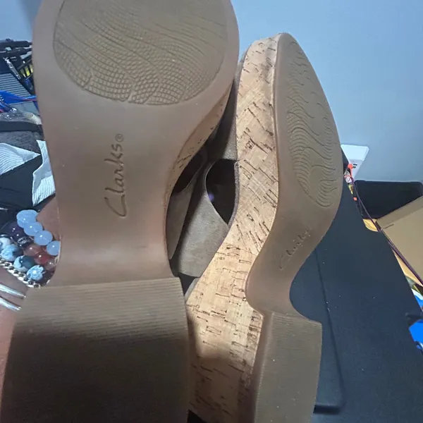 Clarks  Tan Suede Wedge Sandals - Image 9