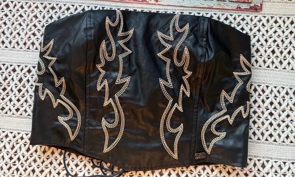Lucky and Blessed Black Leather Western Boot Stitch Embroidered Corset (Size S,M and XL) - Image 2
