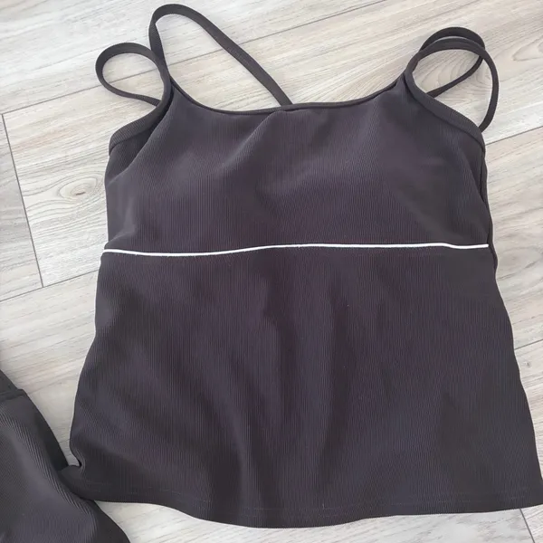 Lands End Womens Brown Ribbed Tankini Top and Swim Skirt Set Bottom 6 Top 8P - Image 4