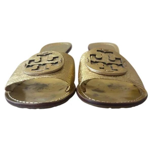 Tory Burch Aerin Metallic Gold Kitten Heel Slides 8.5‎ - Image 4