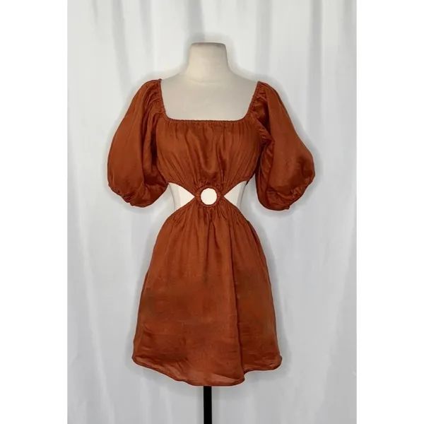 Revolve FAITHFULL THE BRAND‎ Almero Linen Dress Brown Plain Spice Party X-Small - Image 2