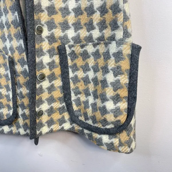 Vintage 60s 70s Patty Woodard Wool houndstooth Plaid Long mod Vest womens 10 S M - Image 3