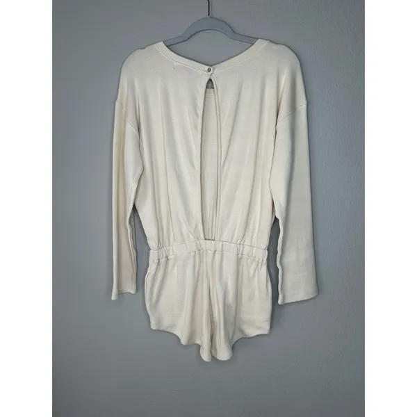 FREE PEOPLE FP Beach Womens Cream Long Sleeve Open Back Sweater Romper Size XS - Image 4