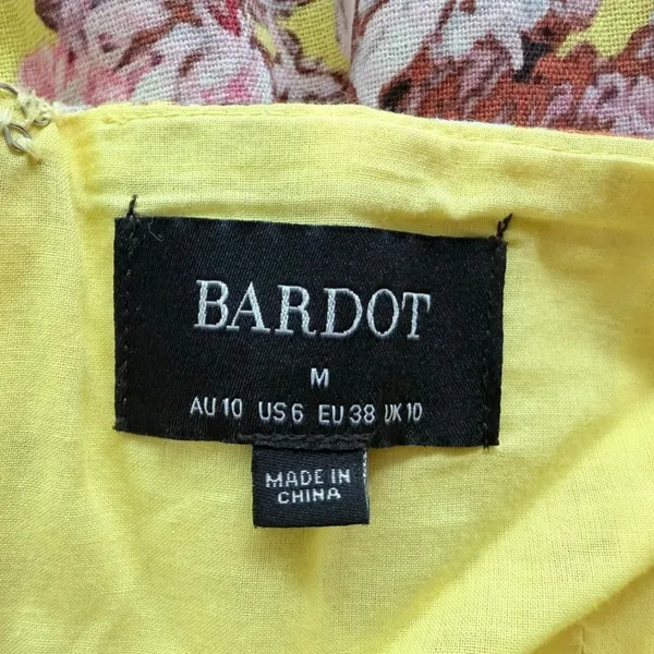 Bardot Labella Midi Dress Yellow Floral Size 6 Linen Bustier Halter Vintage Vibe - Image 7