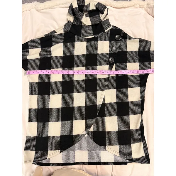 7th Ray Buffalo Plaid Cowl Neck Asymmetrical Button Wrap Sweater Black White L - Image 7