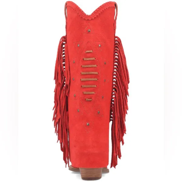 DINGO Red‎ Made In Mexico Suede Spirit Trail Boots With Fringe Size 6 - Image 5