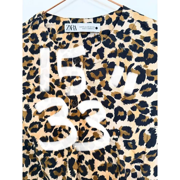 Zara Mini Dress Womens XS‎ Brown Leopard Print Button Front Cotton Short Sleeve - Image 8