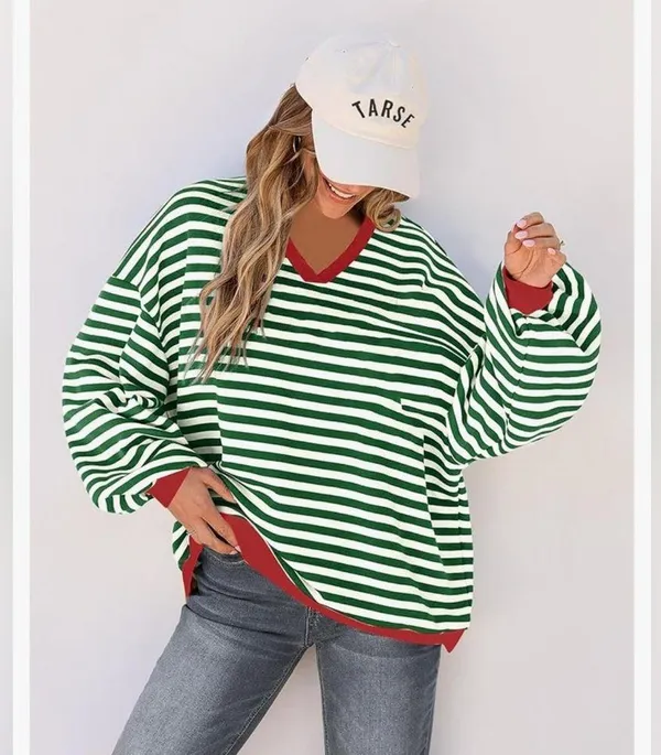 NEW Striped Crewneck Oversized Sweatshirt Pullover Sweater XL - Image 4