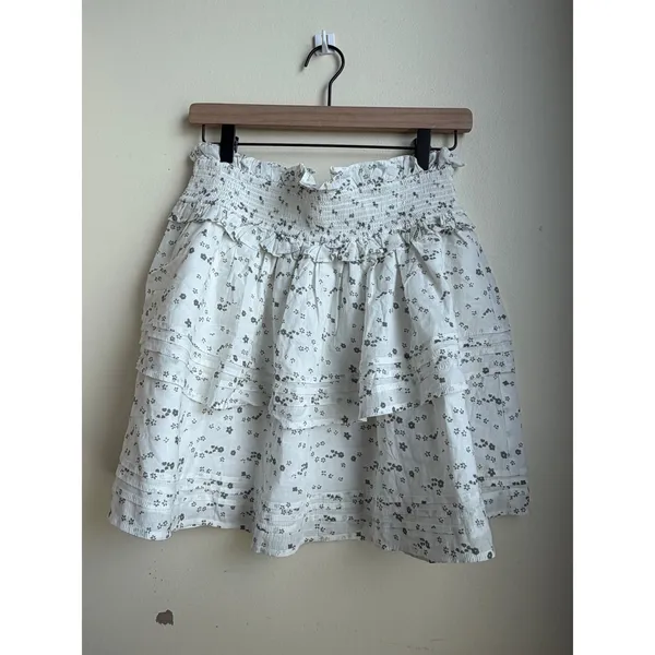 Cleobella x Arrows & Bow Organic Cotton Floral Smocked Ruffle Mini Skirt White M - Image 2