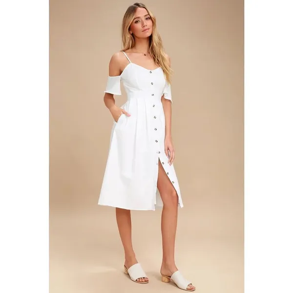 Lulu’s I've Got Love White Off-the-Shoulder Midi Dress size medium - Image 2