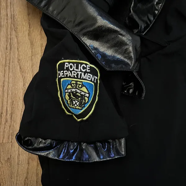 Womens Police Officer Costume Mini Dress Black Faux Leather Trim Small - Image 7