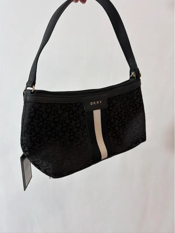 DKNY Black Baguette Hand Bag Purse Y2k Monogram Chic - Image 2