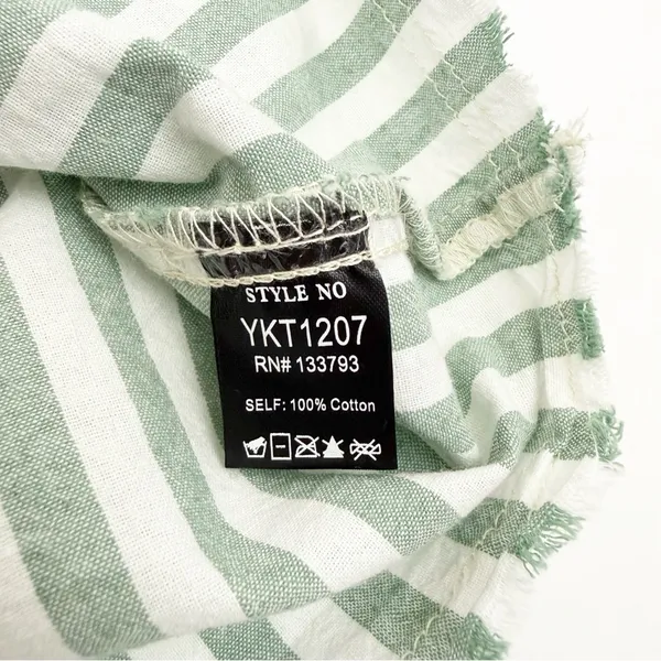 POL Striped Sage Multi Balloon Sleeve Printed Woven Mixed Print Shirt Shacket - Image 16