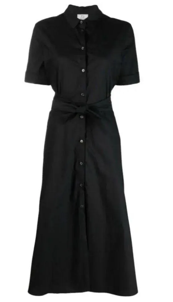 Woolrich black 100% cotton tied-waist poplin shirt dress NEW - Image 3