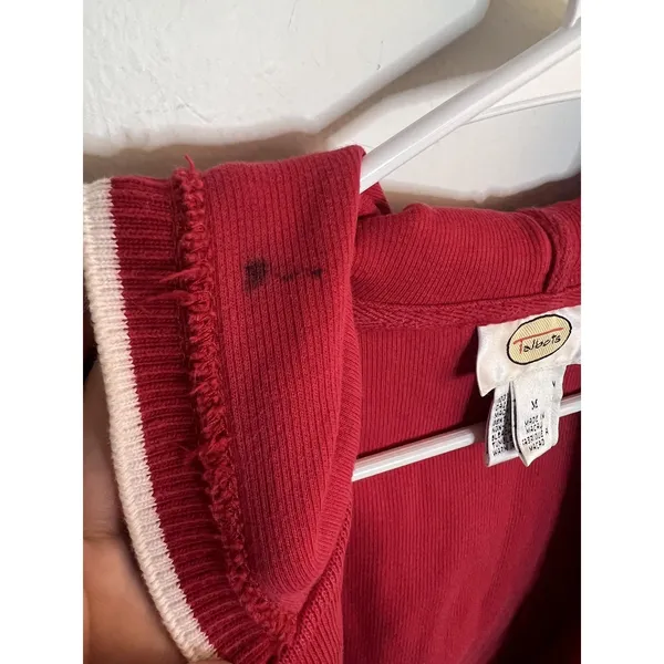 Talbots Sweater Vest Wm Med Red Hooded Full Zip Pockets Knit Cotton Athleisure - Image 7