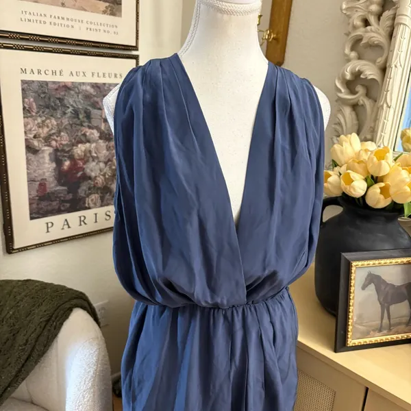 AMANDA UPRICHARD‎ Blue Tulip Silk Midi Dress Size Small - Image 2