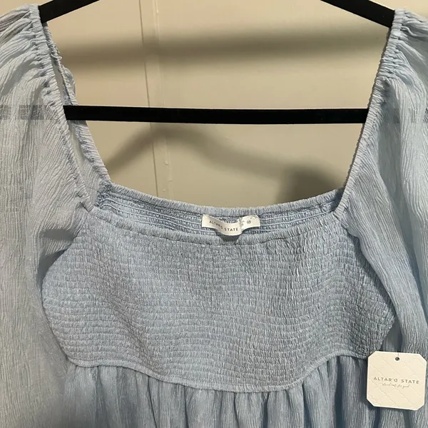 Altar’d State Light Blue Smocked Longsleeve Mini Dress new with tags Medium - Image 7