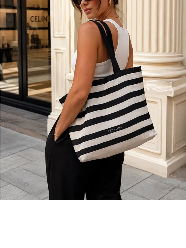 Sephora Black and White Striped Canvas Tote - Image 2