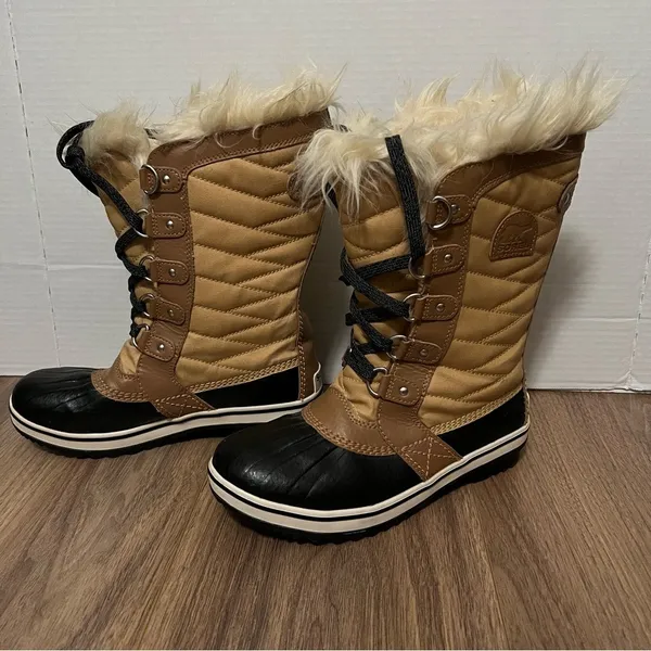 Sorel Tofino II Size‎ 5 Waterproof Winter Snow Boots Faux Fur Tan Black apres - Image 6