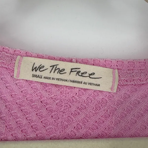 We The Free Free People Pink Waffle Knit Asymmetrical V-Neck Thermal Top S - Image 5
