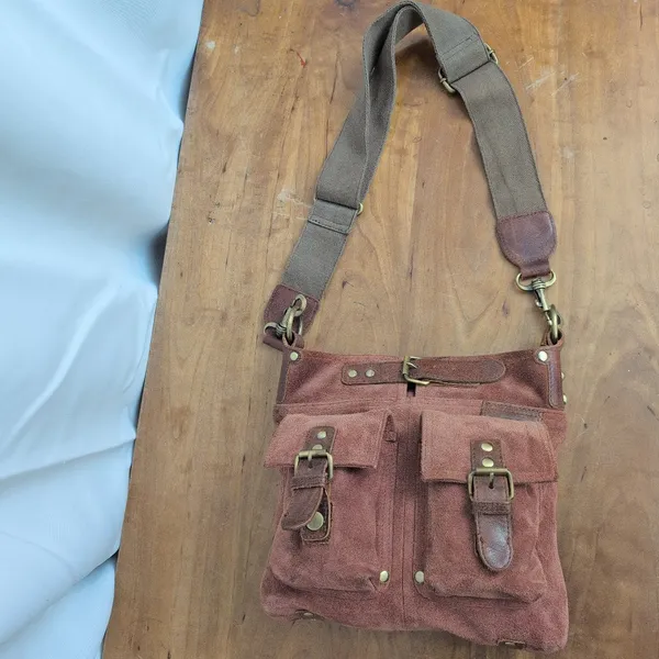 Mo & Co Suede leather Crossbody Bag Brown - Image 8