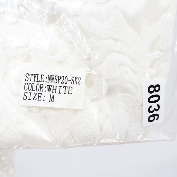 Naked Wardrobe The Statement White Sequined Lace Pleated Ruffle Mini Skirt M - Image 7