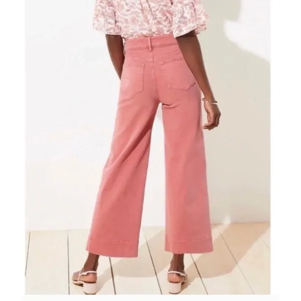 Loft Womens Size 4 Flare Wide-Leg Crop Jeans in Coral Pink Orange Stretch Cotton - Image 2
