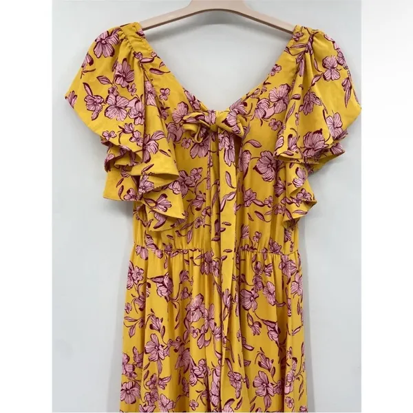 Anthropologie Sachin & Babi Yellow Flutter Sleeve Floral Print Maxi Dress Size 8 - Image 5