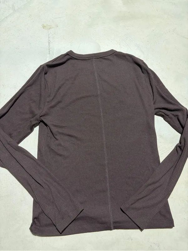 Madewell Long Sleeve Ribbed Crew Neck Shirt brown large - Image 10